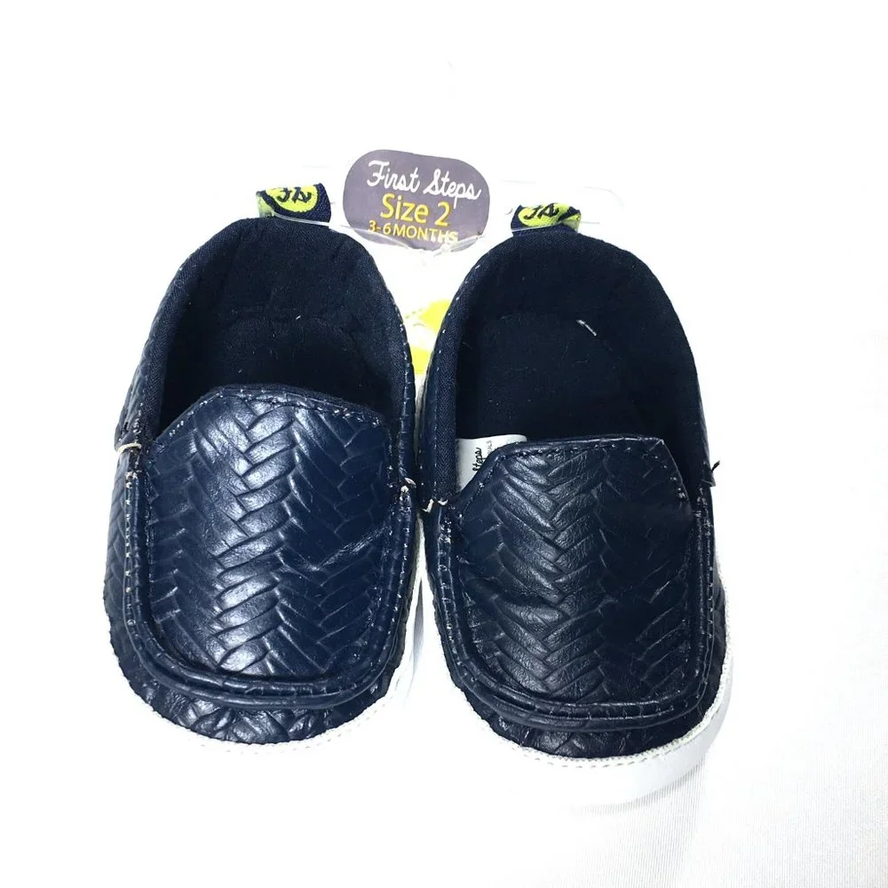 2 NWT First Steps 3M-6M Baby Shoes Boys Moccasins Loafers 2 Blue Brown Toddler